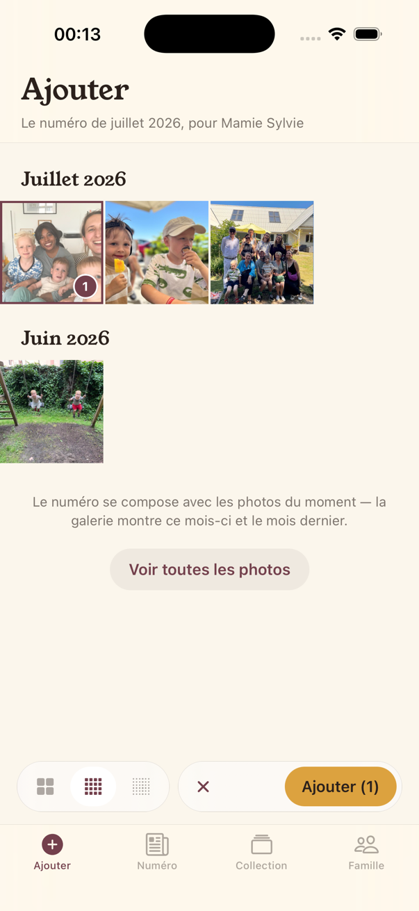 Sélection de photos dans l’app Nous